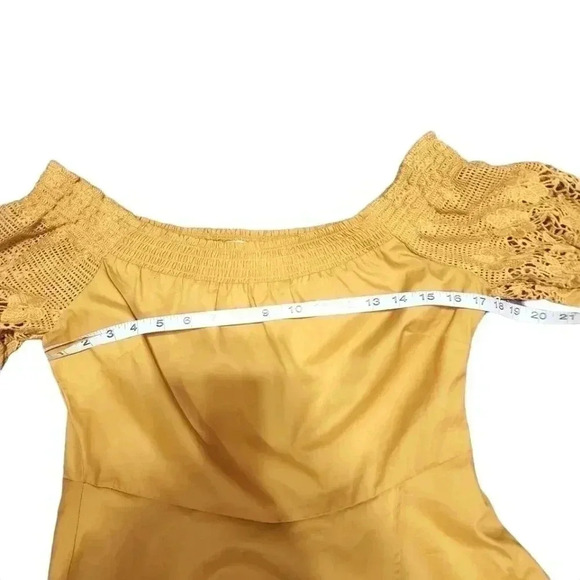 Bubble Sleeve W/bow Tie Off The Shoulder W/crochet Lace Cotton Woven Top… - Picture 4 of 9